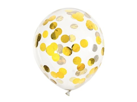 Balony transparentne z konfetti kółka złoty 30cm