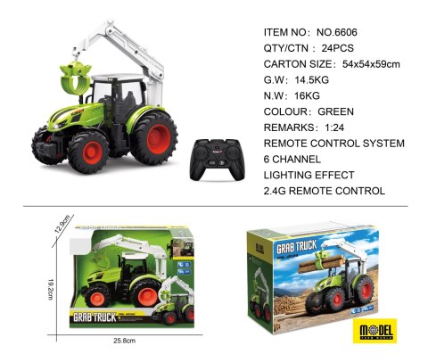 Traktor z Dźwigiem R/C 1:24 Zielony