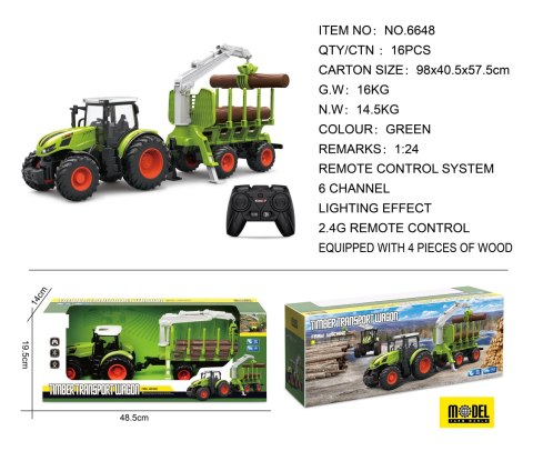 Traktor z Przyczepą na Drewno R/C 1:24 Zielony