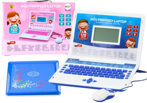 LAPTOP EDUKACYJNY INTERAKTYWNY 60 FUNKCJI DWA JĘZYKI MYSZKA NIEBIESKI