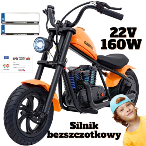 Motor na akumulator Chopper Cruiser 12 Plus Hyper Gogo 160W 22V Pomarańczowy Pompowane koła do 16 km/h