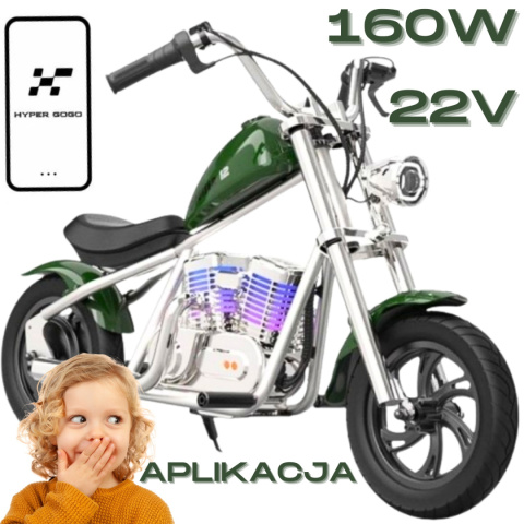 Motor na akumulator Chopper Cruiser 12 Plus Hyper Gogo 160W 22V Pompowane koła do 16 km/h + APLIKACJA