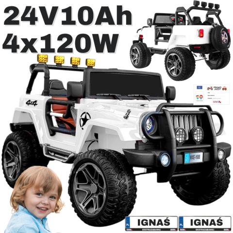 Auto na akumulator Monster Jeep WXE1688 24V 10Ah 4x4 Biały