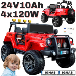 Auto na akumulator Monster Jeep WXE1688 24V 10Ah 4x4 Czerwony